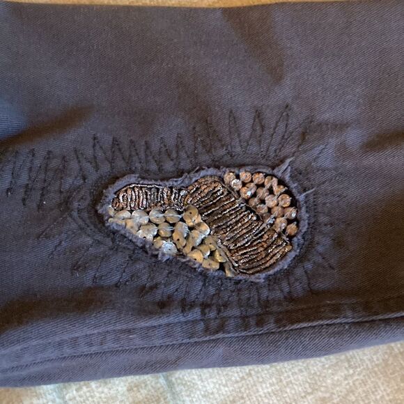 Of Two Minds Gray Cotton Cargo Pocket Utility Shirt Jacket with Sequin Patches. - Picture 6 of 9